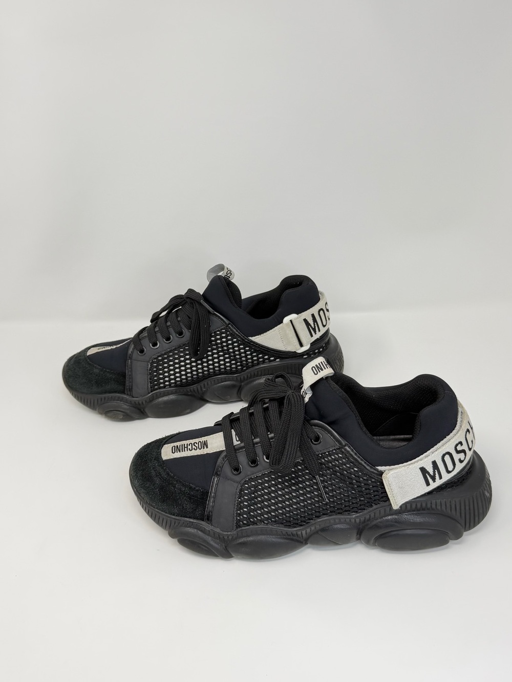Moschino Black Sneakers with White Logo Heel Strap